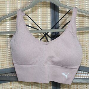 Puma Pale Pink Sports Bra with Black Crossover Double Straps
